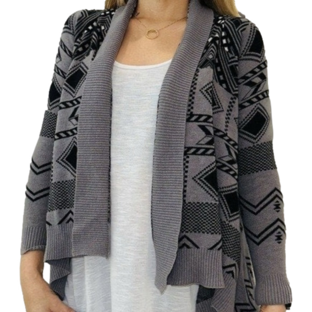 PINK Republic Grey and Black Aztec Waterfall Cardigan (Sz Xs)